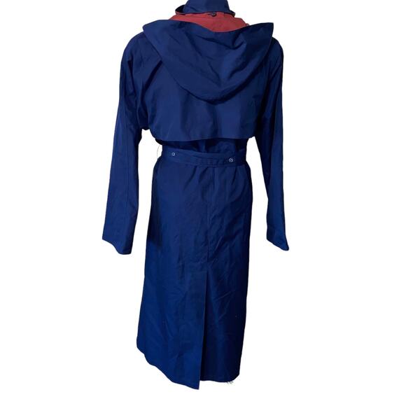 Vintage Investment Hooded Belted Trenchcoat Blue and Red Women's Size 10 - Picture 10 of 16